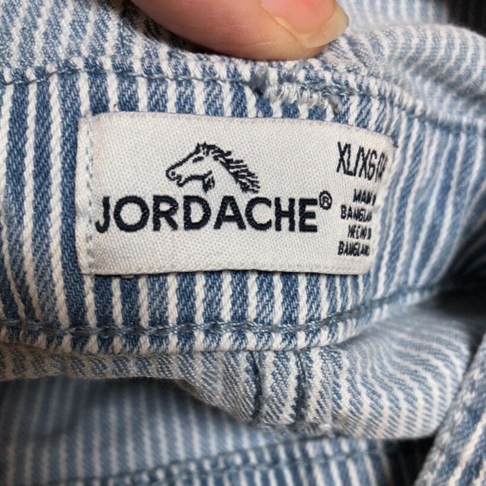 Jordache Overalls Bib Blue Denim Jeans Pants sz XL 14-16 Juniors size Striped.